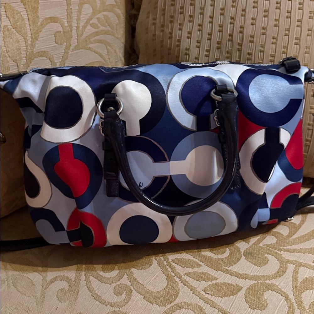 Coach 2012 Metallic Graphic Op Art Signature Juliette 2-Way Satchel Bag preowned - Picture 2 of 16